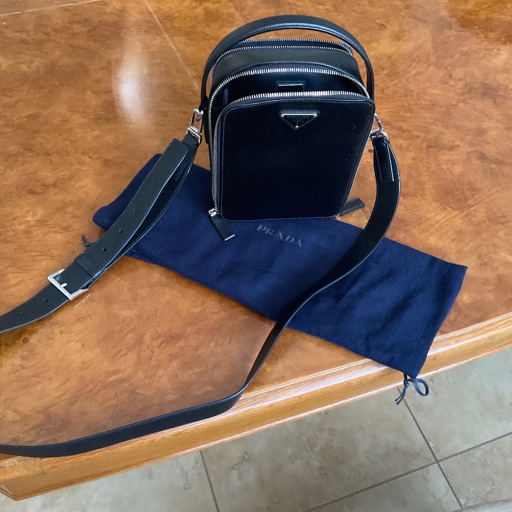 PRADA BRIQUE Saffiano Leather Shoulder Bag. Medium